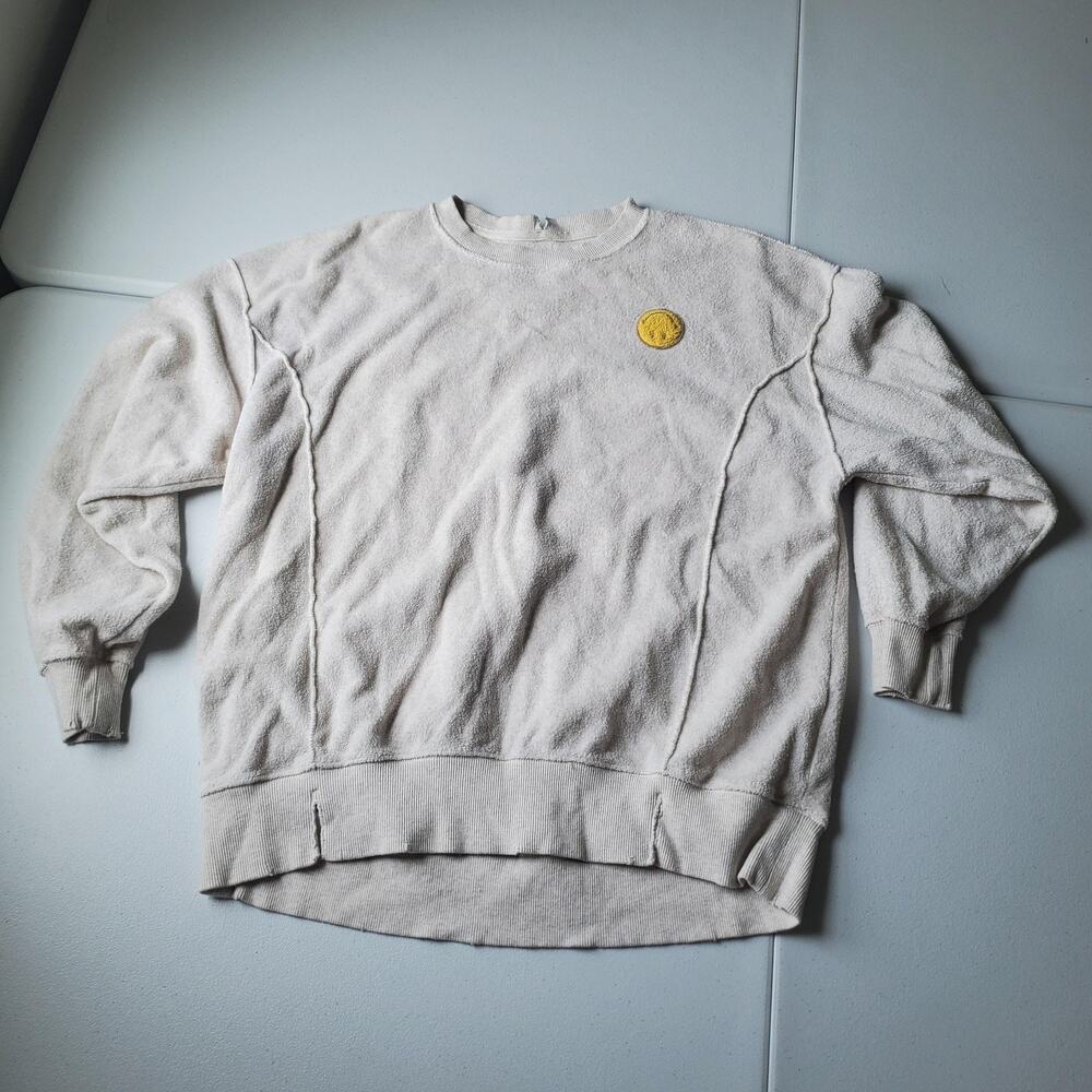 Aerie Sweatshirt Womens XXS Beige Smiley Face Terry Pullover Crewneck Top